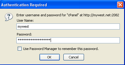 Authentication required cPanel