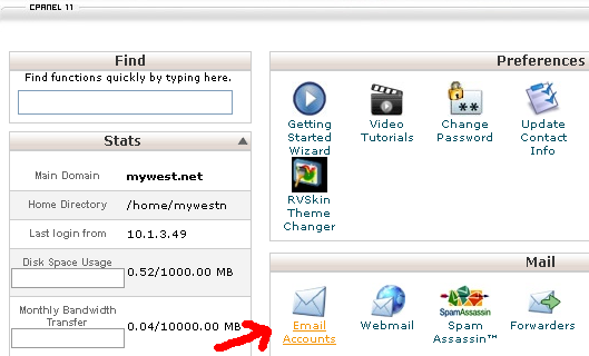 Select Email Accounts cPanel